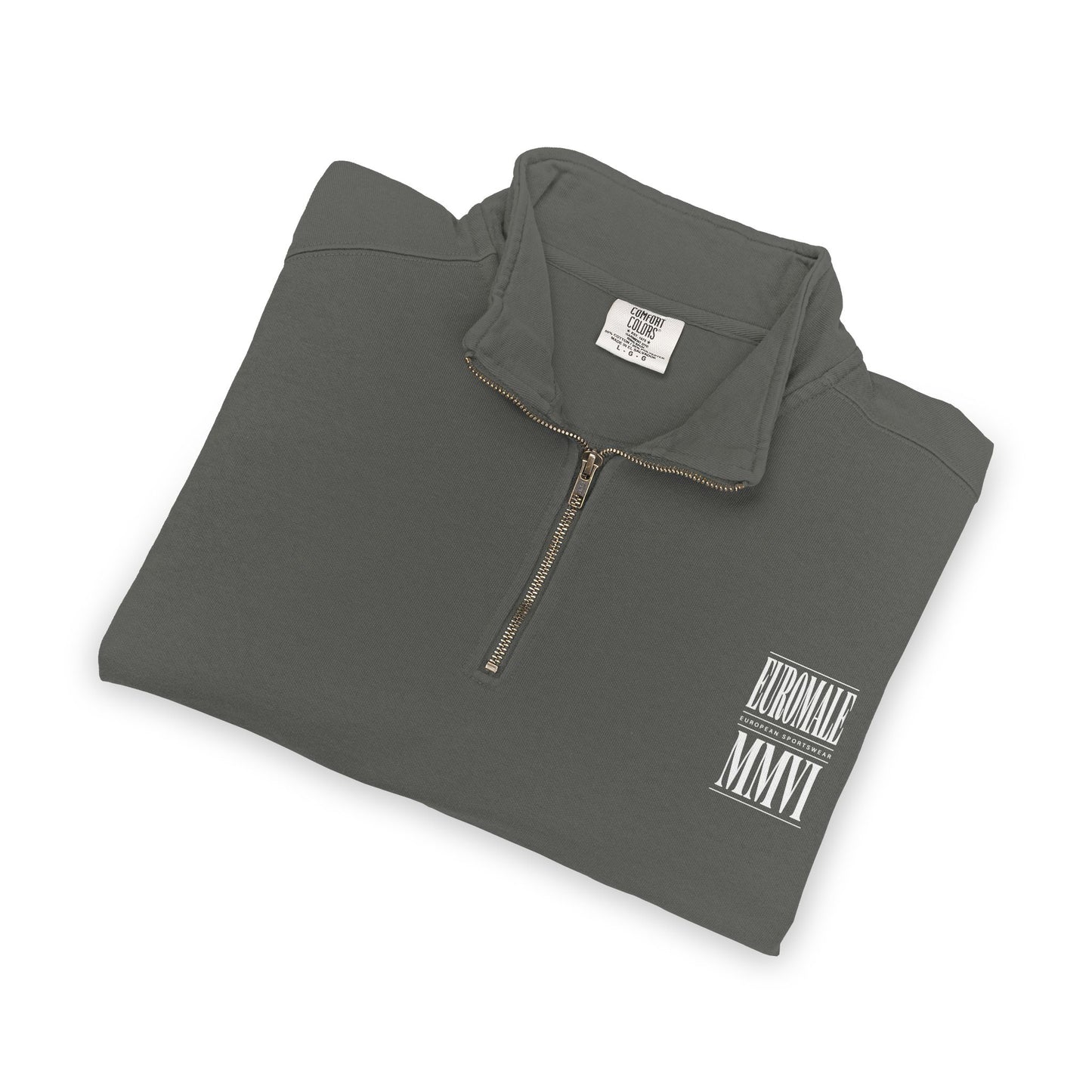 Printify Sweatshirt Quarter-Zip Sweatshirt — Minimal White Block Logo
