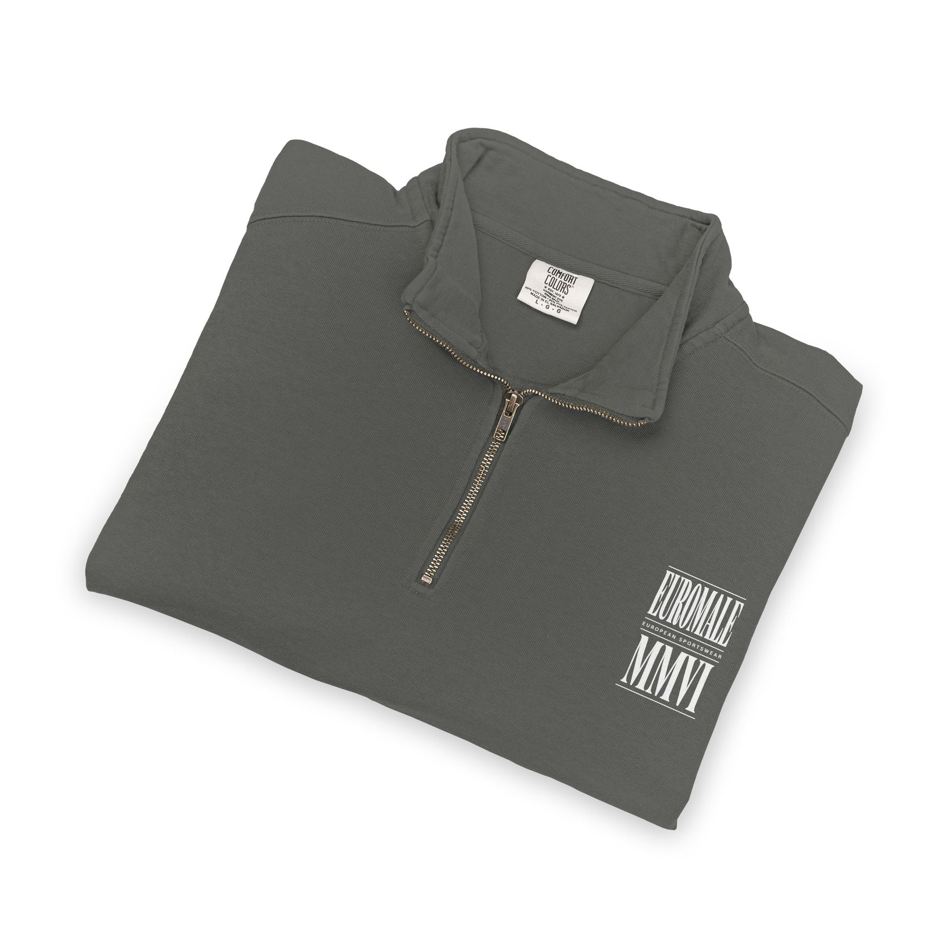 Printify Sweatshirt Quarter-Zip Sweatshirt — Minimal White Block Logo