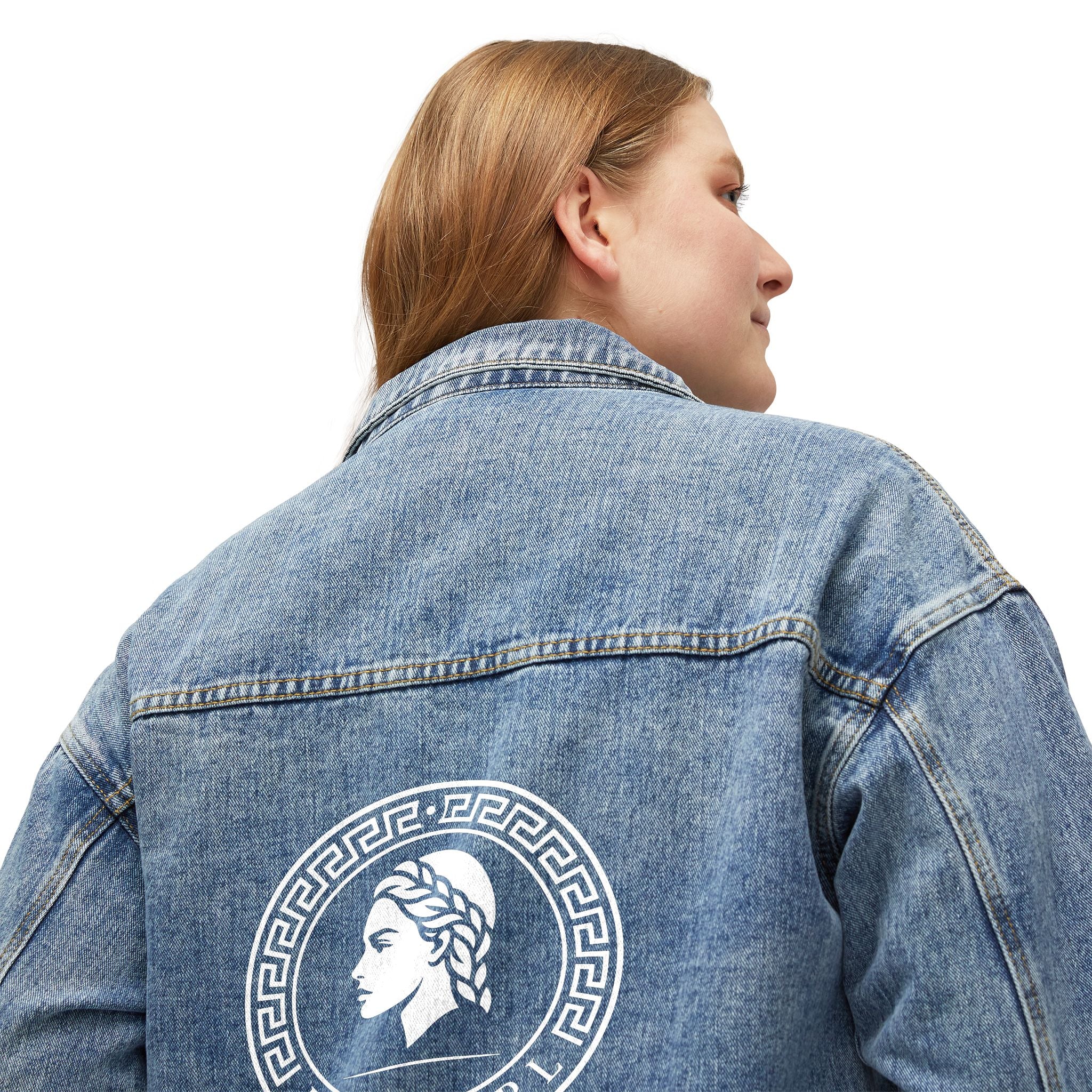 Embroidered Medusa Denim Jacket – Women's Vintage-Style Jean Jacket with Back Crest