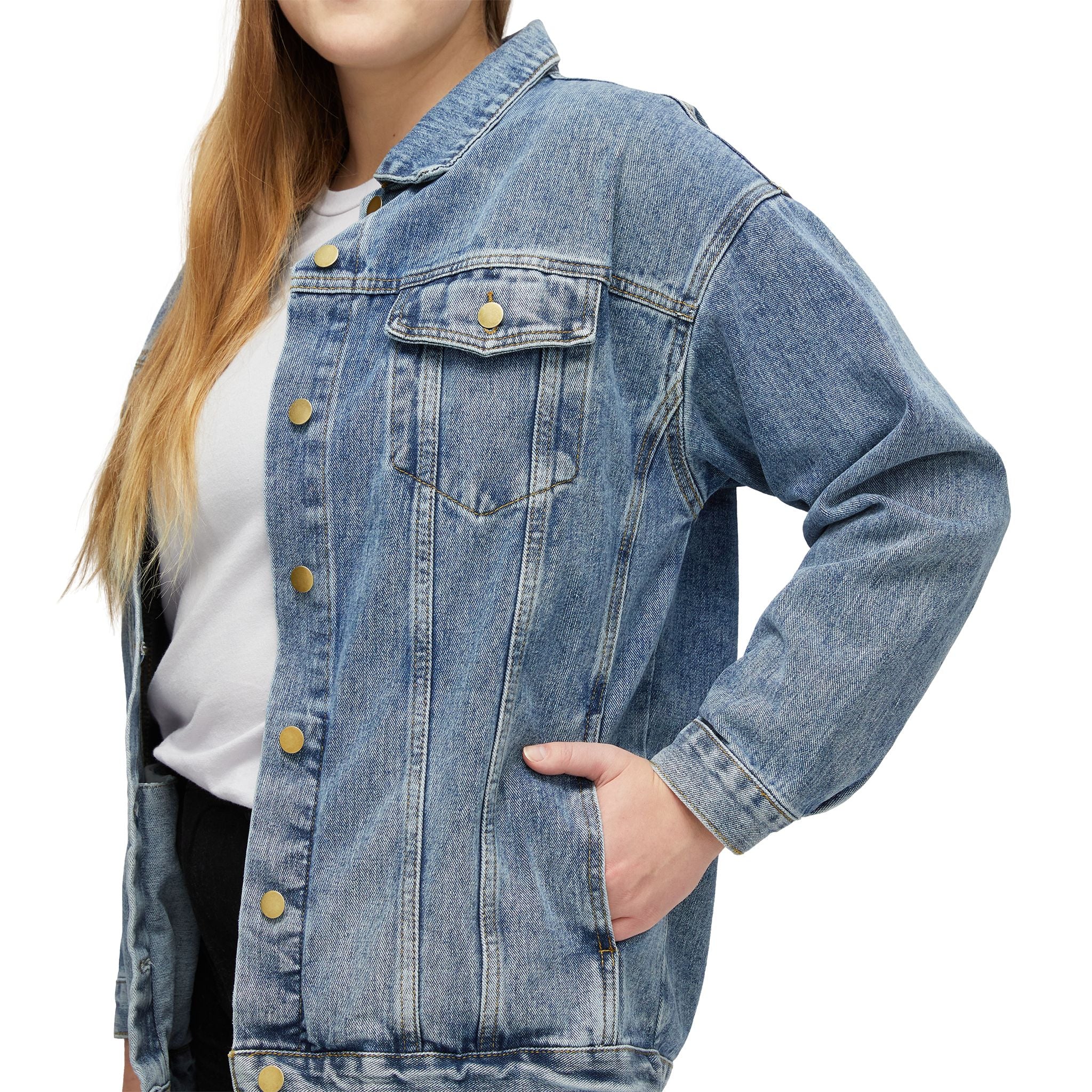 Embroidered Medusa Denim Jacket – Women's Vintage-Style Jean Jacket with Back Crest