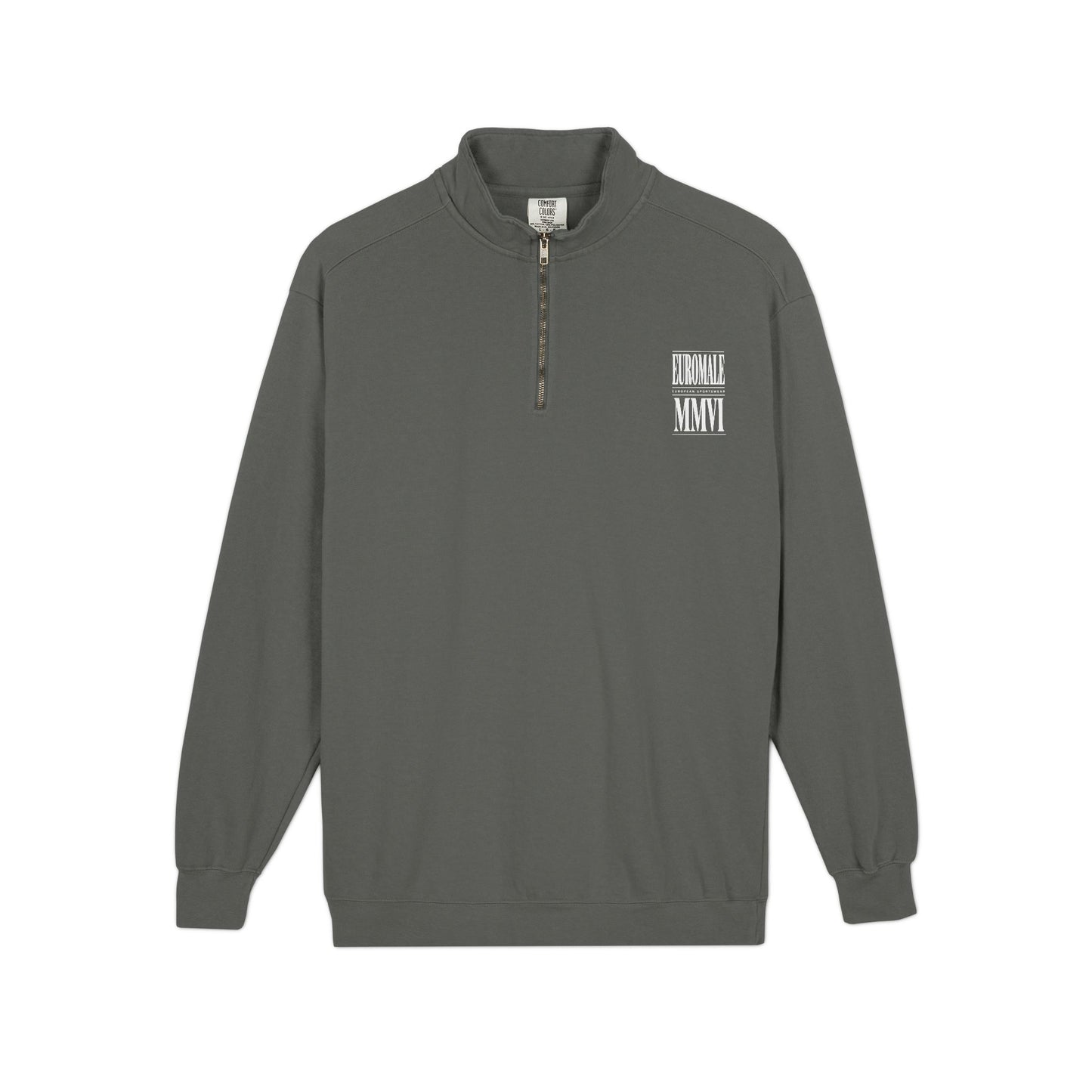 Printify Sweatshirt Quarter-Zip Sweatshirt — Minimal White Block Logo