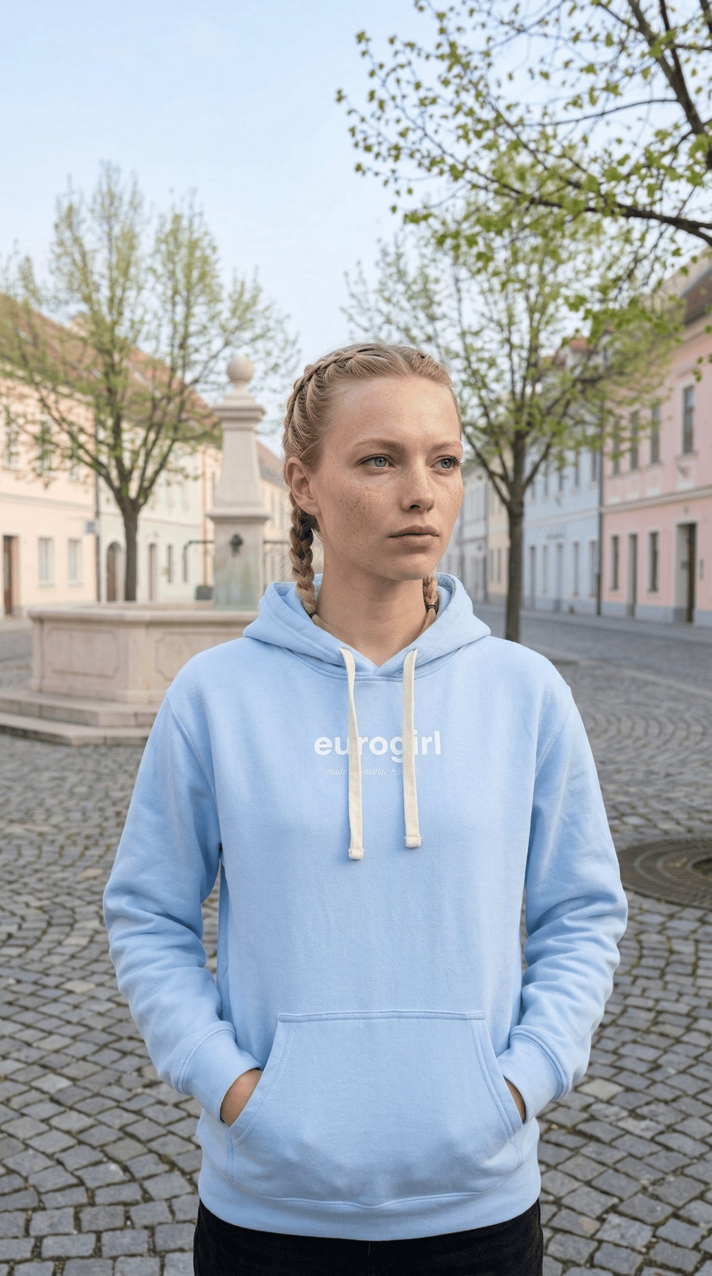 Printify Hoodie EuroGirl Baby Blue Pullover