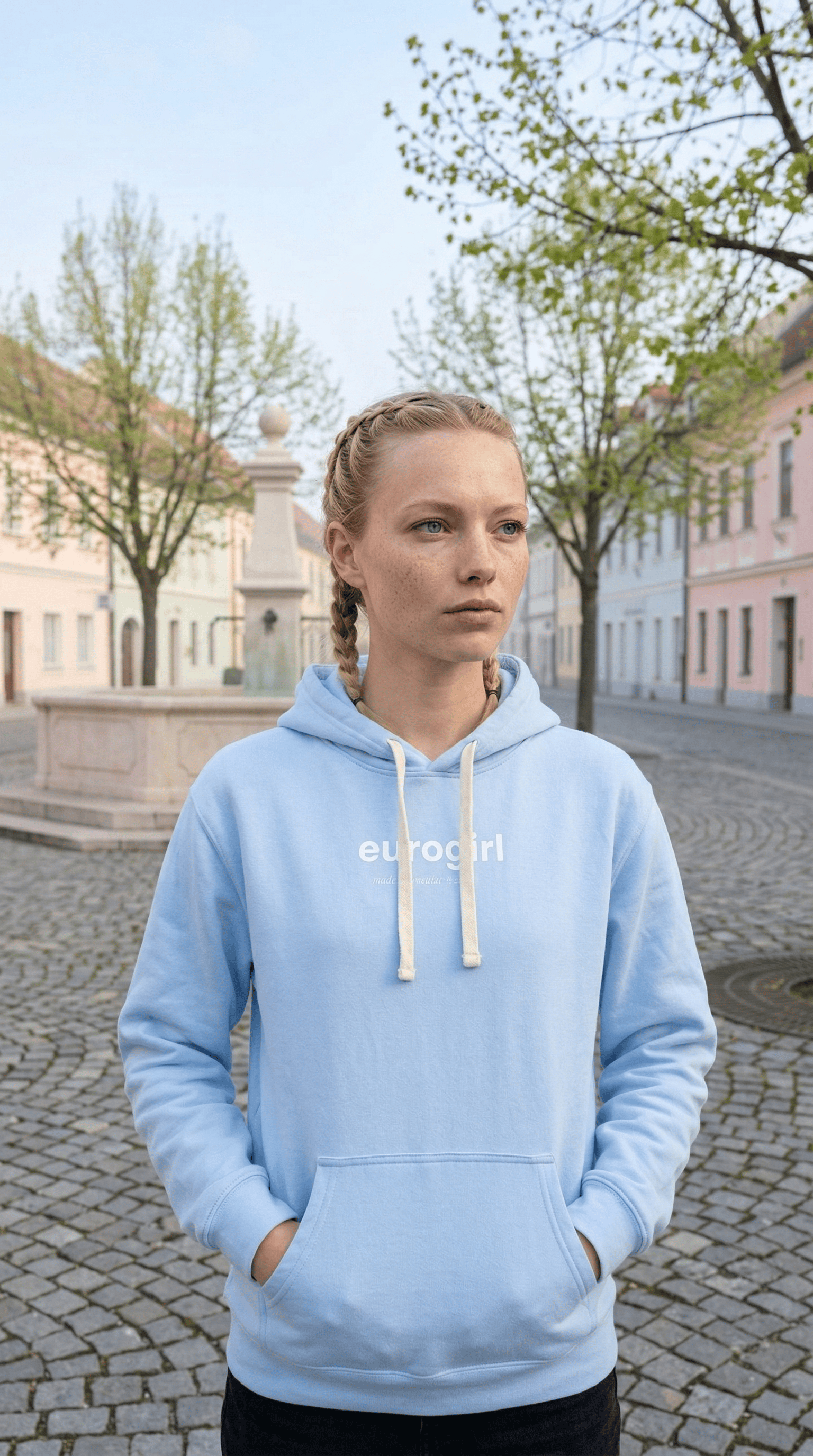 Printify Hoodie EuroGirl Baby Blue Pullover