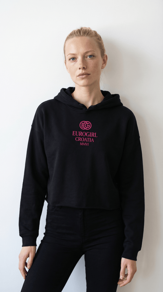 Printify Hoodie Black / S EuroGirl Pink Panther Crop