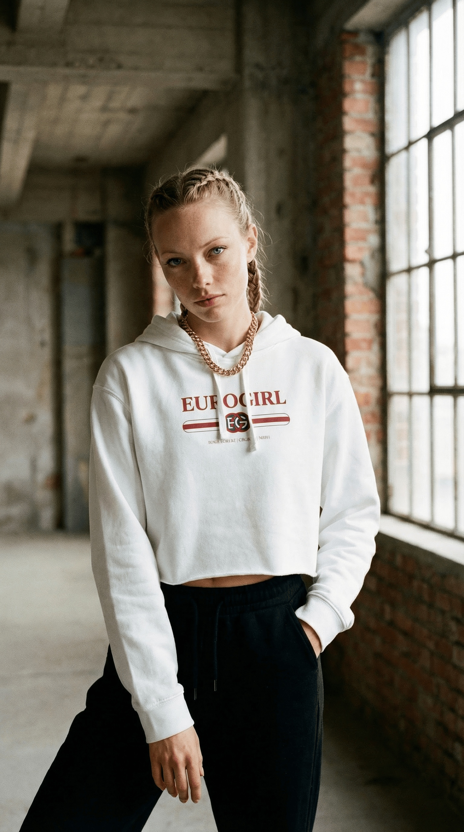 Printify Hoodie Euro Girl Red White and Blue Crop