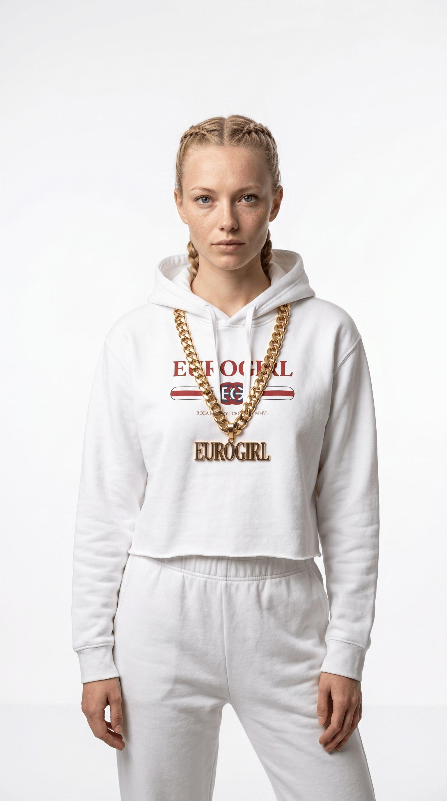 Printify Hoodie White / XS Euro Girl Red White and Blue Crop