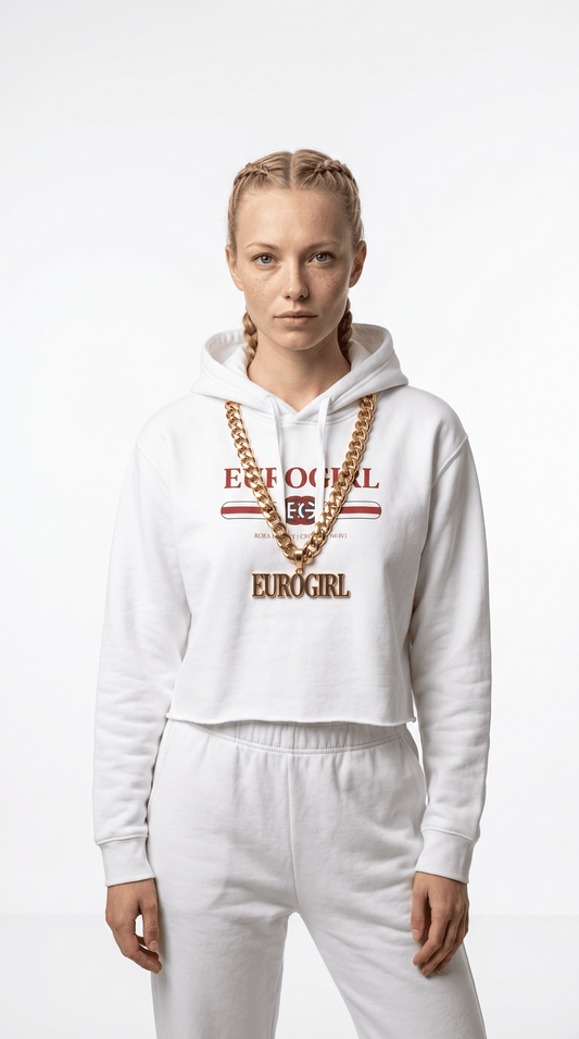Printify Hoodie White / XS Euro Girl Red White and Blue Crop