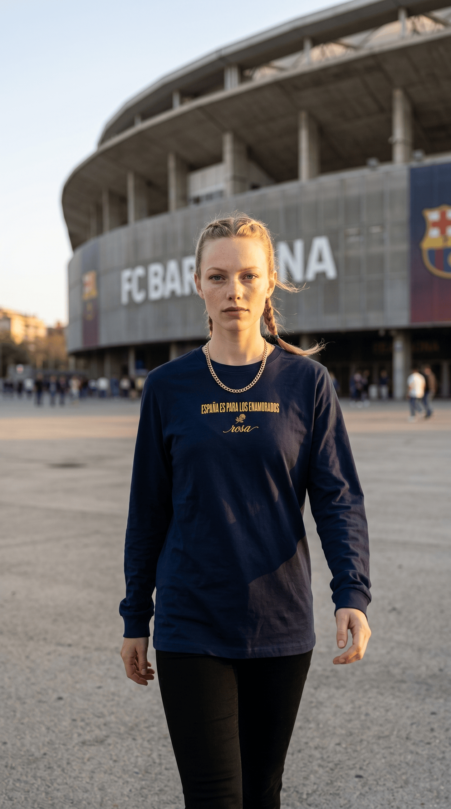 Printify Long-sleeve Euro Girl Barcelona Catalunya Rosa Long Sleeve Tee