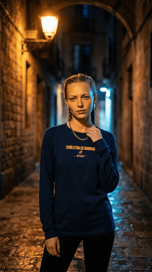 Printify Long-sleeve XS / Black Euro Girl Barcelona Catalunya Rosa Long Sleeve Tee