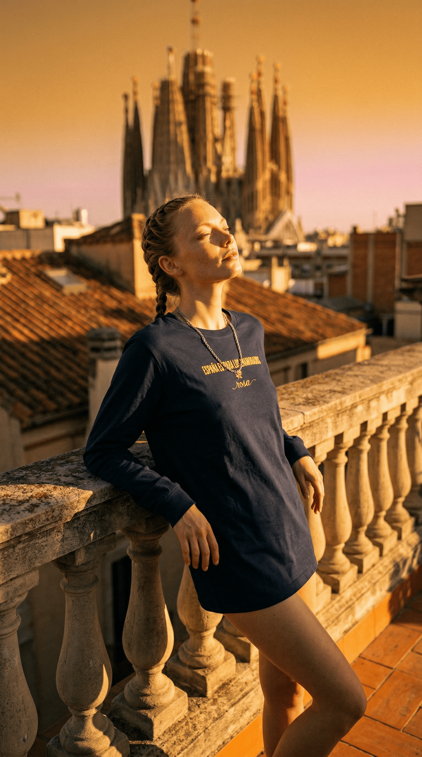 Printify Long-sleeve Euro Girl Barcelona Catalunya Rosa Long Sleeve Tee