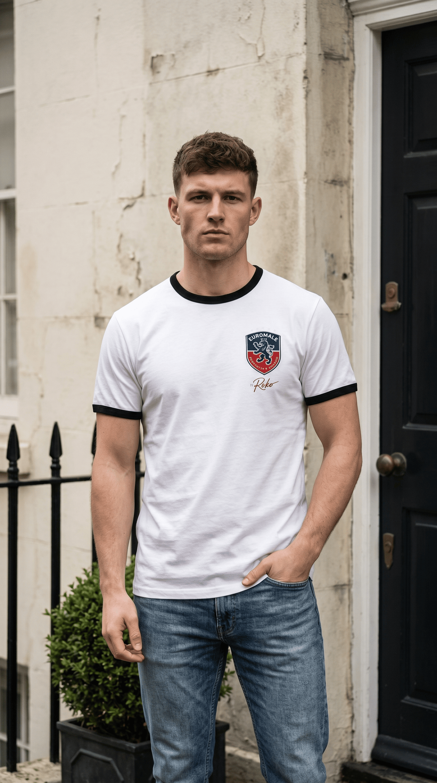 Printify T-Shirt White/Black / XS Euro Male England Ringer Tee
