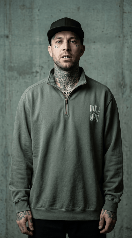 Printify Sweatshirt S / Pepper Quarter-Zip Sweatshirt — Minimal White Block Logo