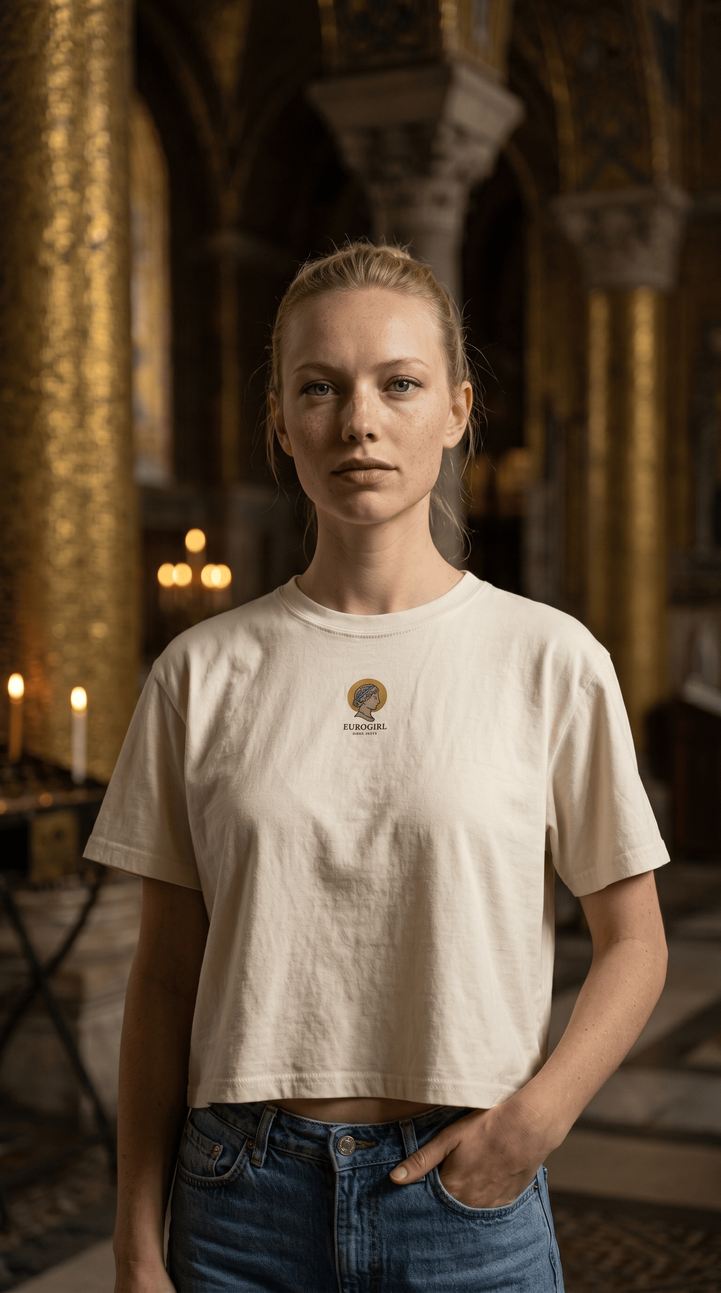 Printify T-Shirt Ivory / S Euro Girl Byzantine Crop