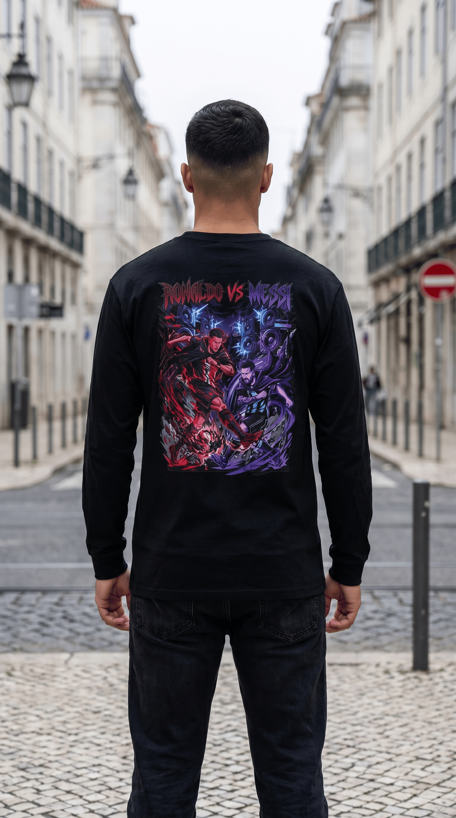Printify Long-sleeve Ronaldo vs Messi Epic Battle Long Sleeve
