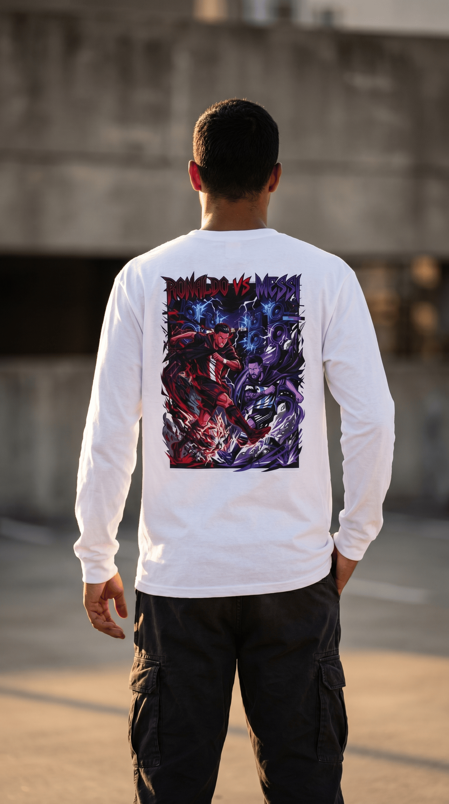 Printify Long-sleeve Ronaldo vs Messi Epic Battle Long Sleeve
