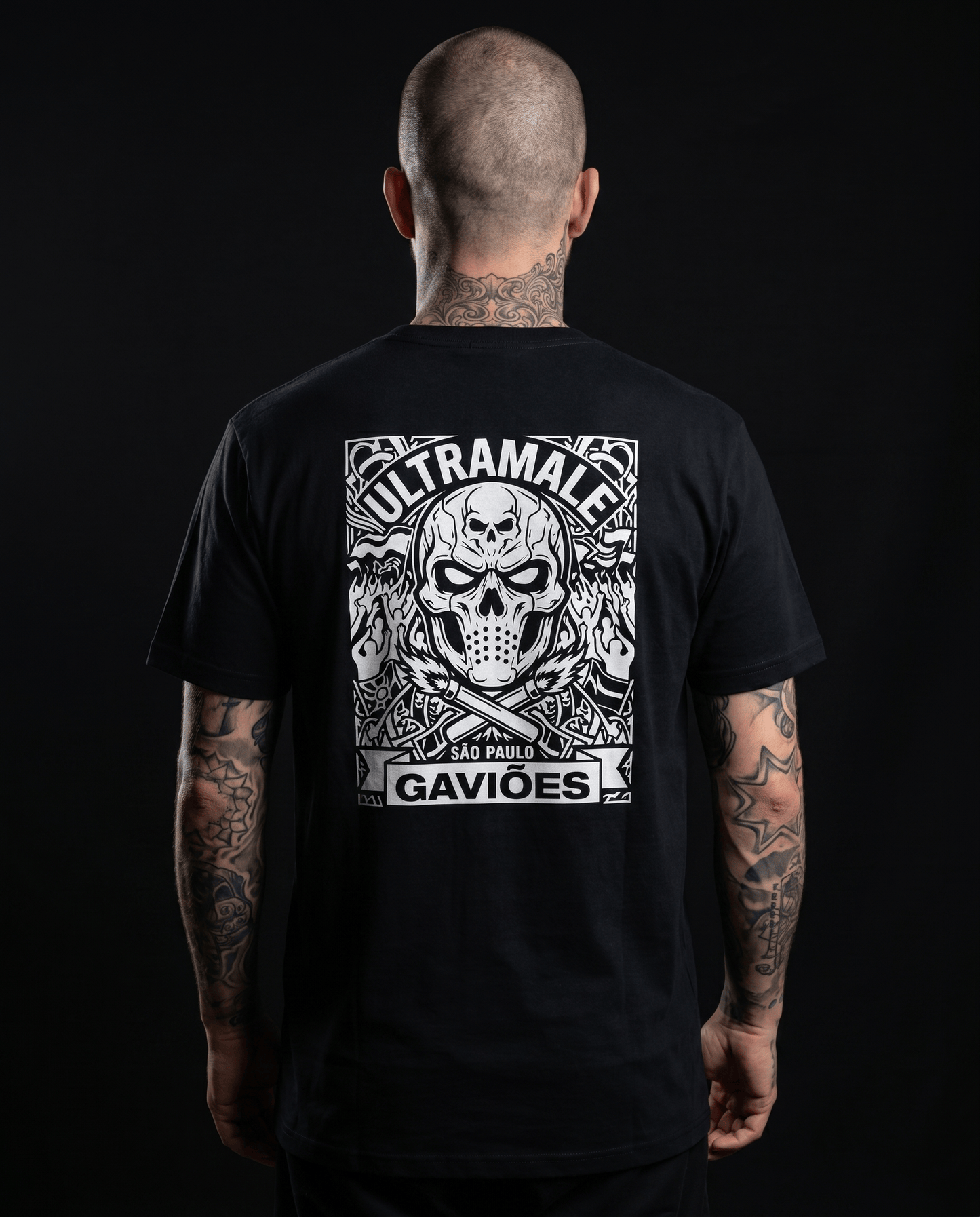 Printify T-Shirt Solid Black / XS UltraMale - Gaviões Ultramale Skull Crew Tee — Brazilian Football