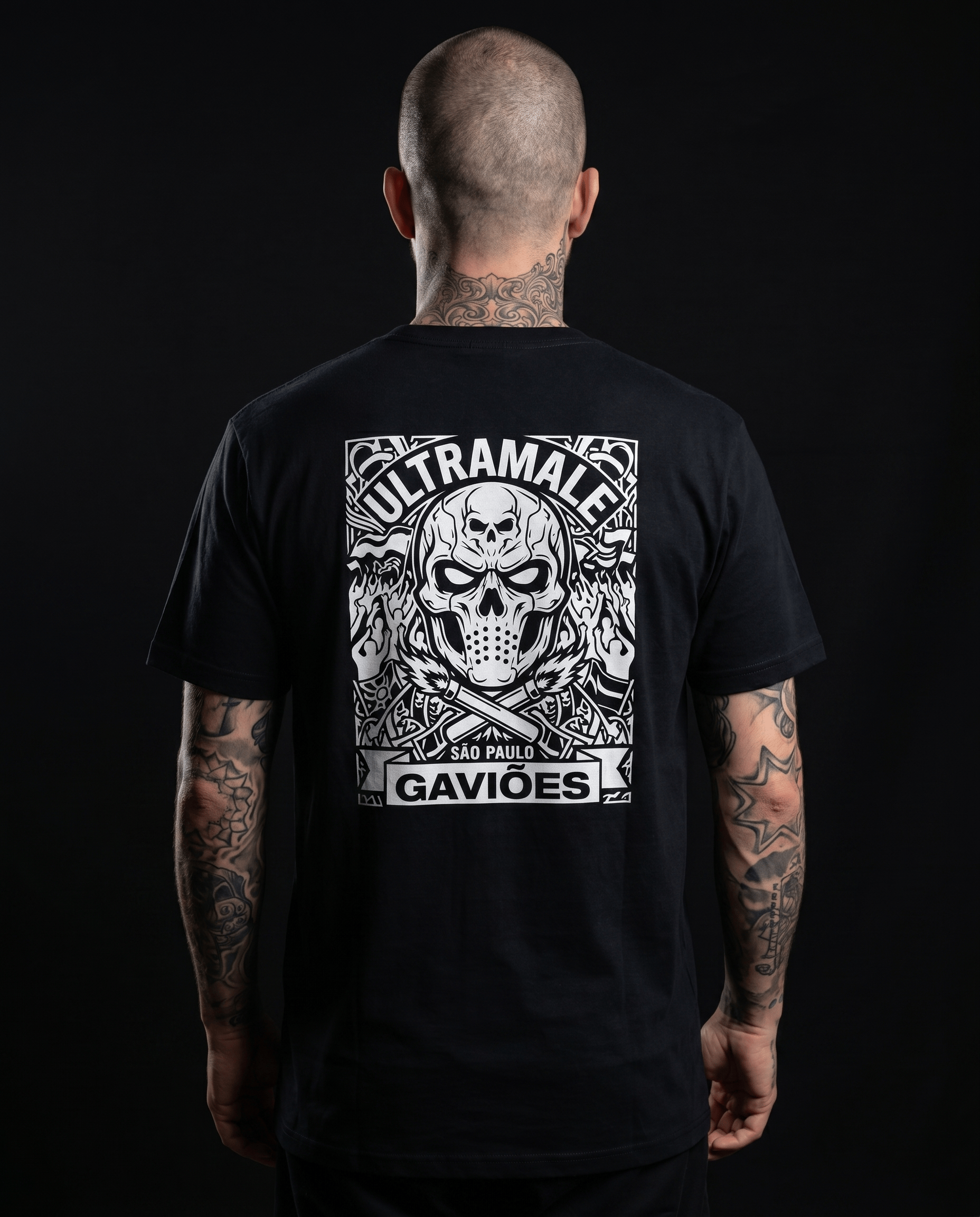 Printify T-Shirt Solid Black / XS UltraMale - Gaviões Ultramale Skull Crew Tee — Brazilian Football