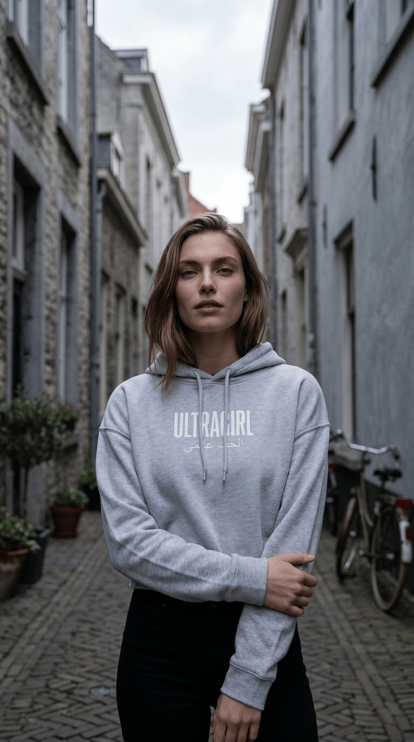 Printify Hoodie Grey Heather / XS Ultra girl Cropped Hoodie International Love