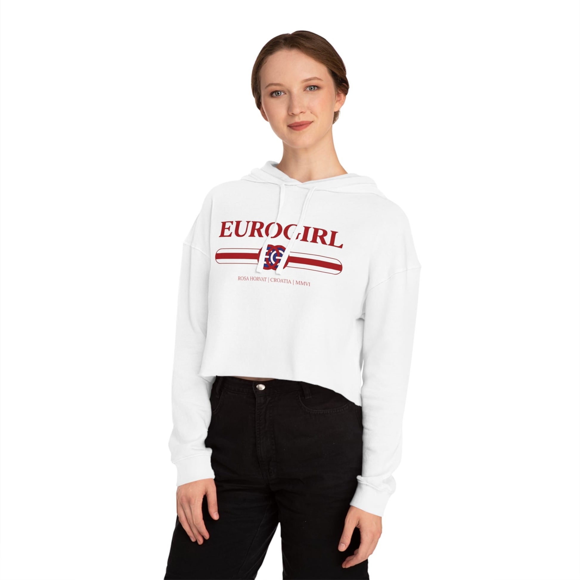 Printify Hoodie Euro Girl Red White and Blue Crop