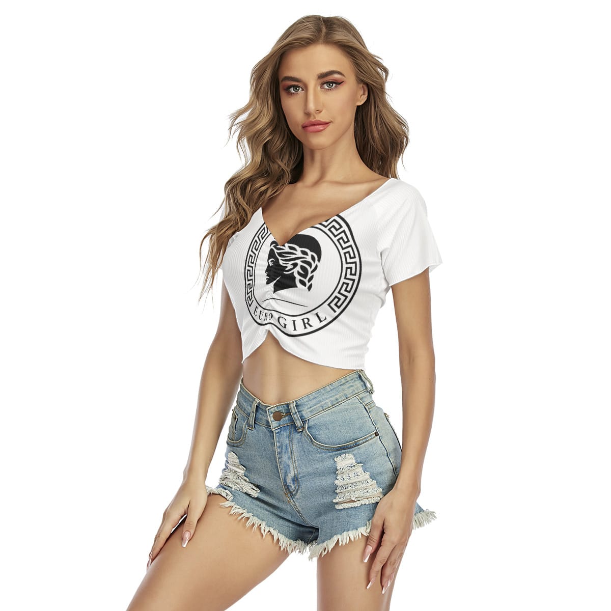 Yoycol EuroGirl Women's Raglan Drawstring Front  Crop Tee