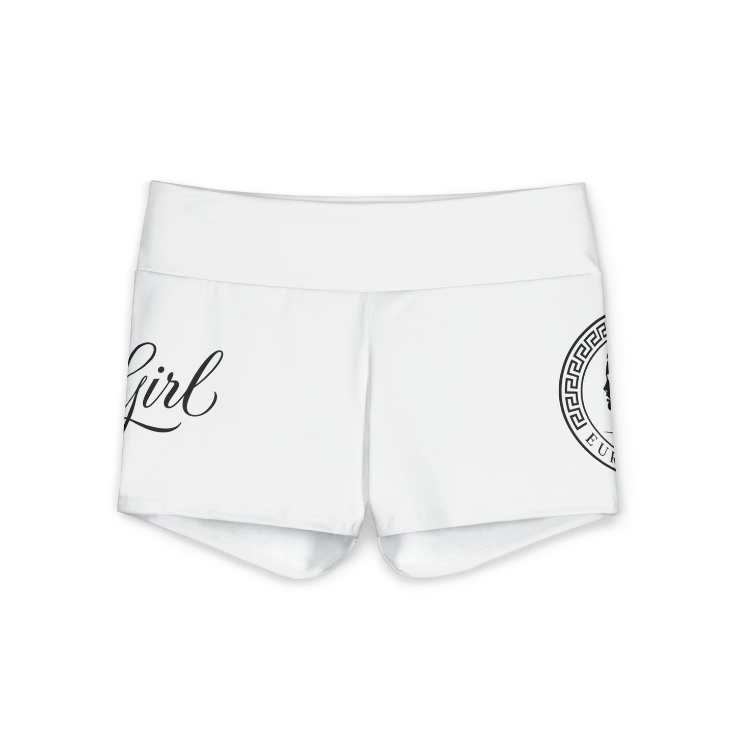 EuroGirl White Hot Spring 2026  Yoga Shorts — White Script & Medallion Print